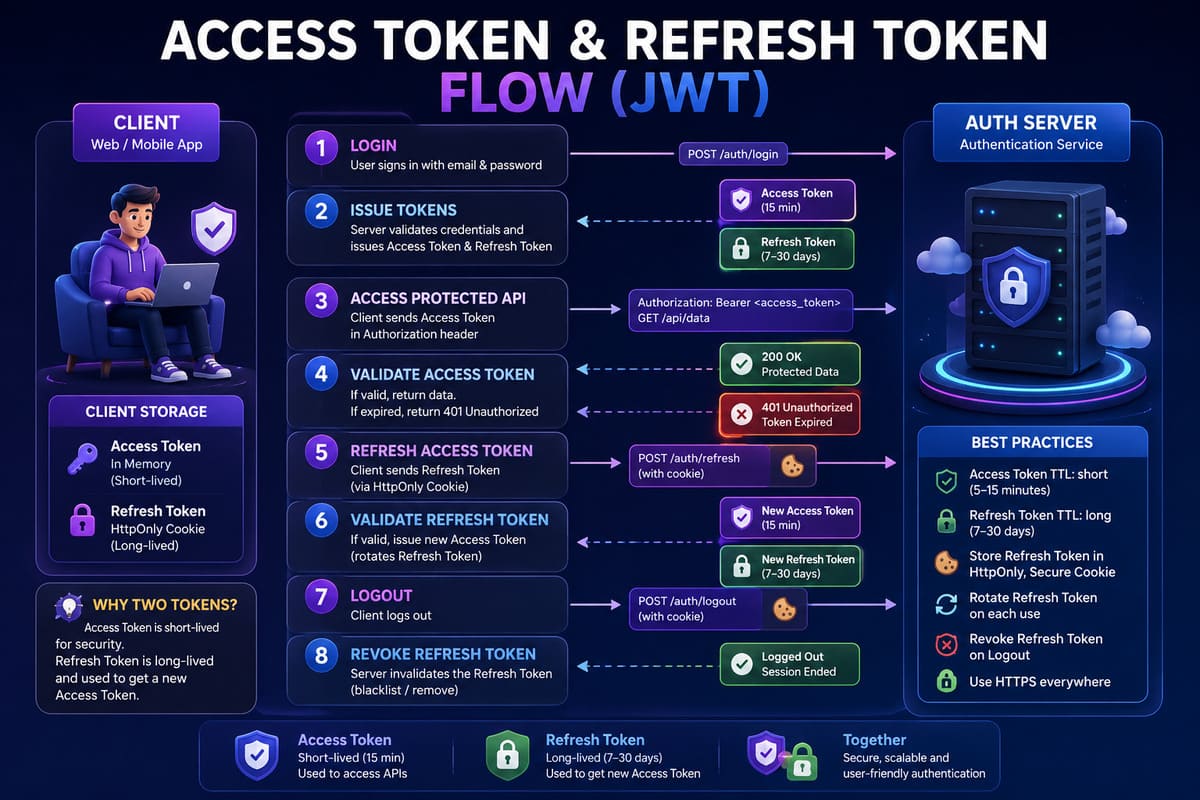 Flow xác thực Access Token và Refresh Token trong JWT - best practice